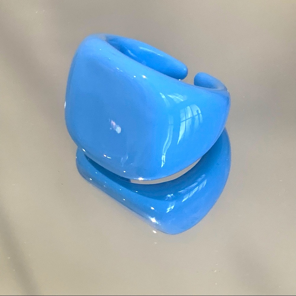 Blue Acrylic Square Statement Ring Size 6